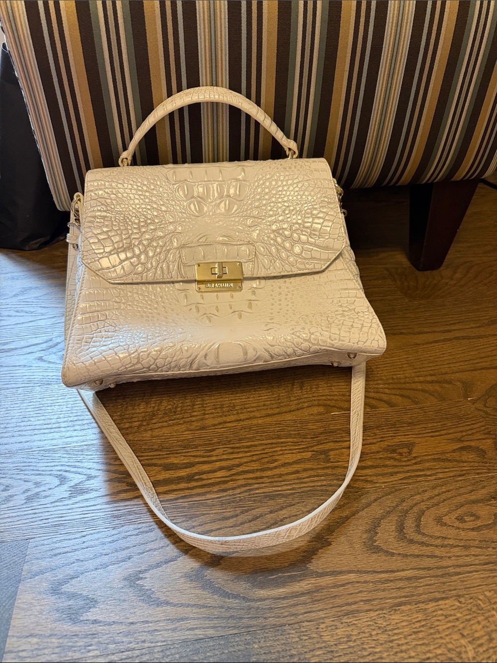 Brahmin Top-Handle Croc-Embossed Satchel in White